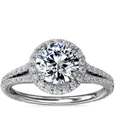 Split-Shank Diamond Halo Engagement Ring in 18k White Gold